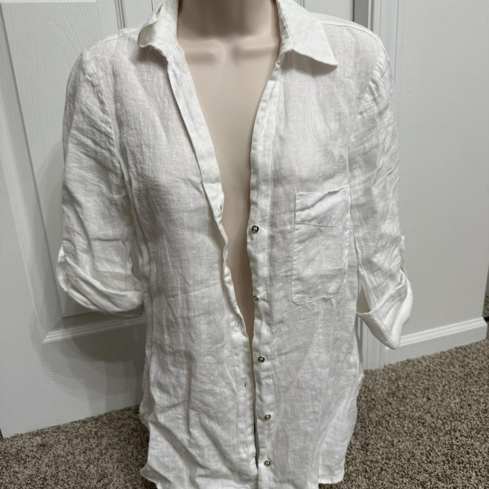 Classic White Linen Button-Up Shirt - Men